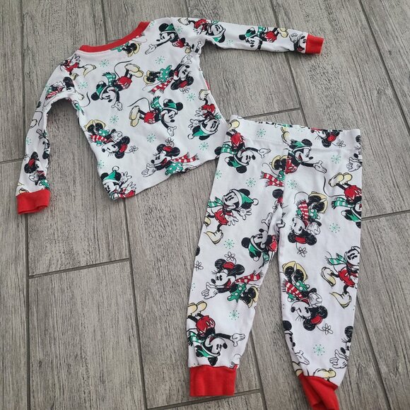 Disney Mickey & Minnie Mouse Holiday Pajama Set Red White Toddler Size 2T - Picture 5 of 7